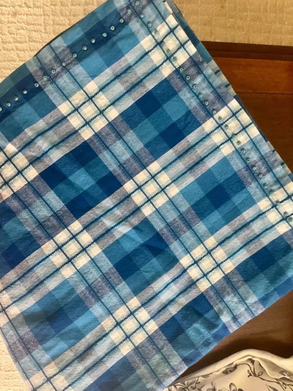 Sur La Table Blue Plaid Beaded Tablecloths 70x70 Set of 3